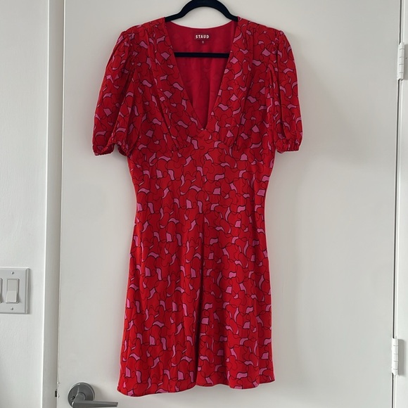 STAUD Mini Milla Heart Print Dress 10 NWOT - Picture 4 of 6